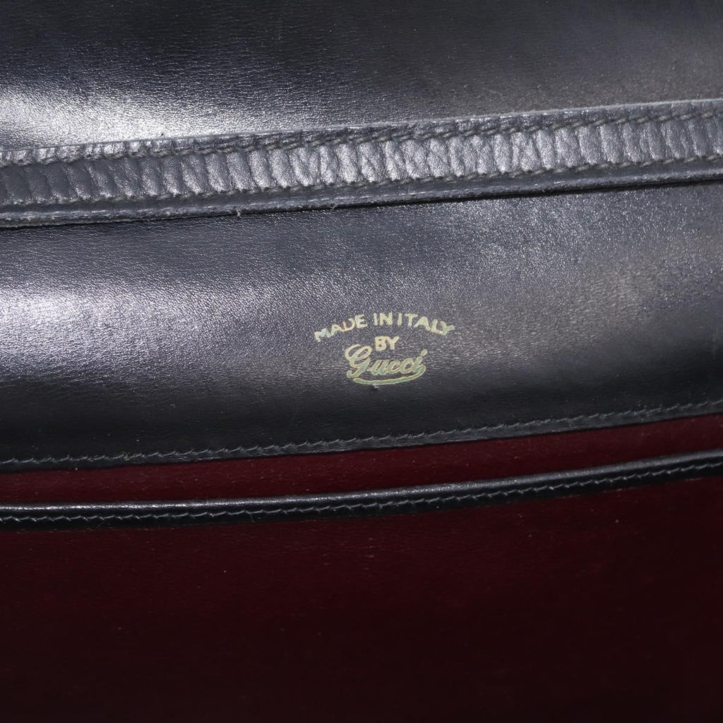 GUCCI Web Sherry Line Shoulder Bag Leather Gold Black Auth 208297