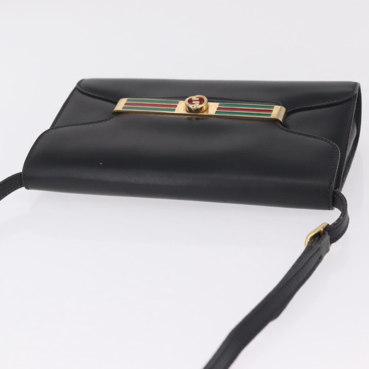 GUCCI Web Sherry Line Shoulder Bag Leather Gold Black Auth 208297