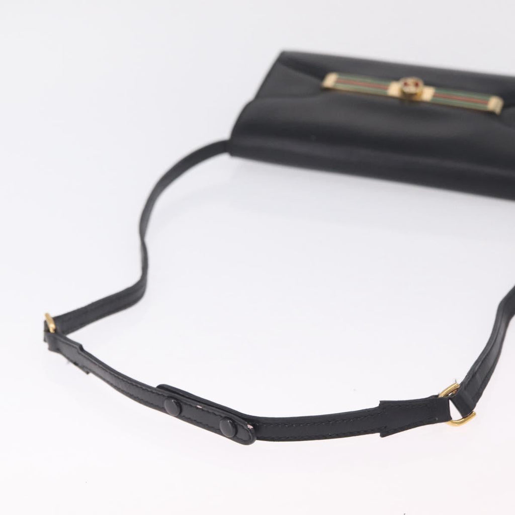 GUCCI Web Sherry Line Shoulder Bag Leather Gold Black Auth 208297