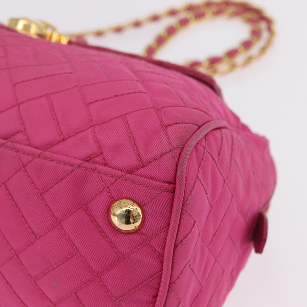PRADA Chain Shoulder Bag Nylon Pink Gold Auth 208300A