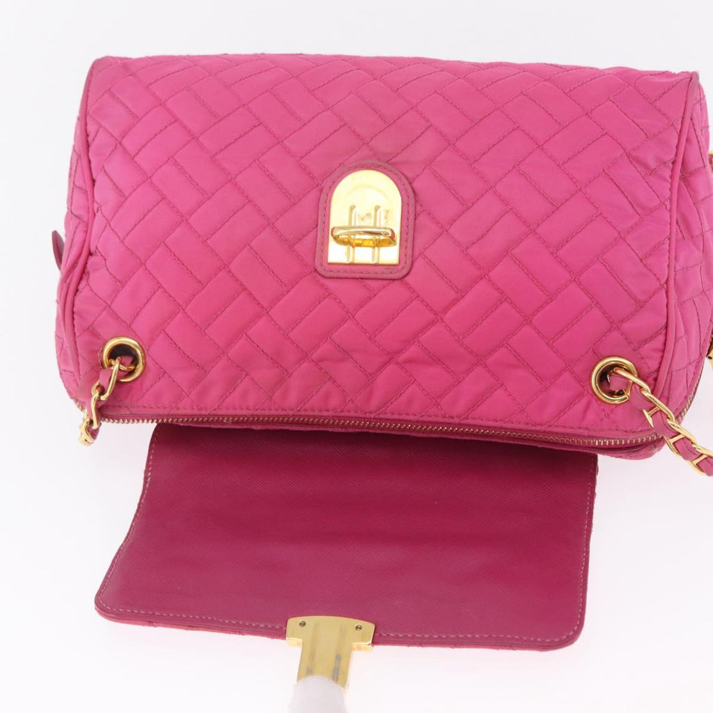 PRADA Chain Shoulder Bag Nylon Pink Gold Auth 208300A