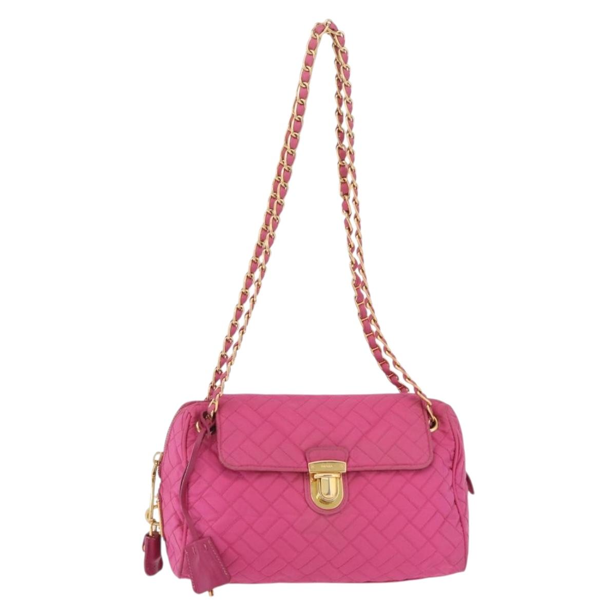 PRADA Chain Shoulder Bag Nylon Pink Gold Auth 208300A