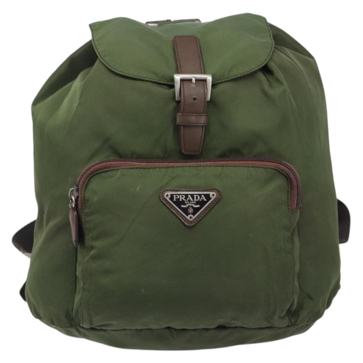 PRADA Backpack Nylon Green Silver Auth 208704