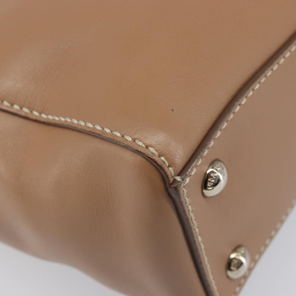 PRADA Tote Bag Leather Beige Silver Auth 208753V