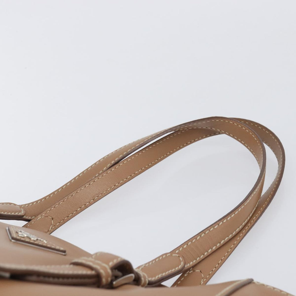 PRADA Tote Bag Leather Beige Silver Auth 208753V