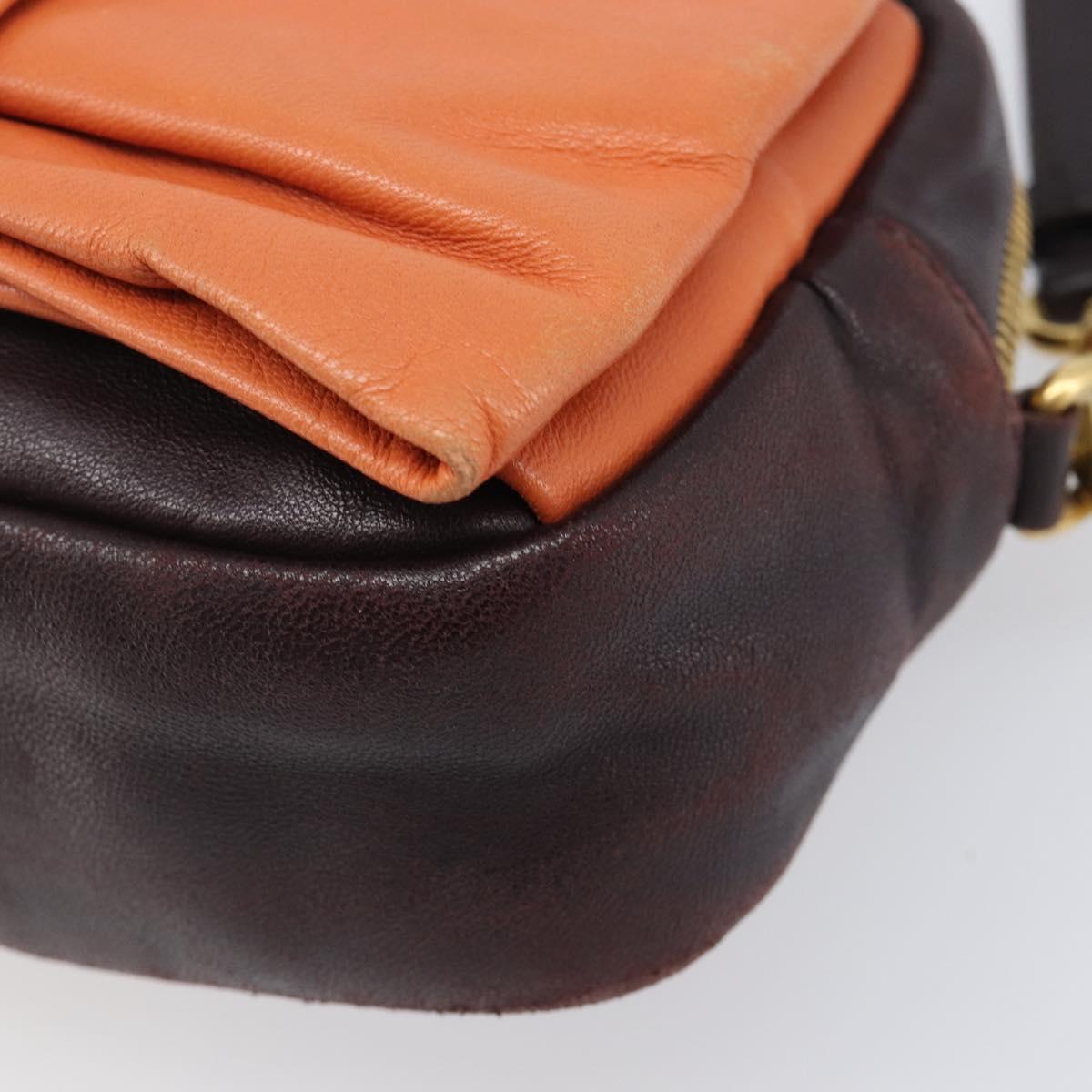 PRADA Shoulder Bag Leather Brown Gold Auth 208810