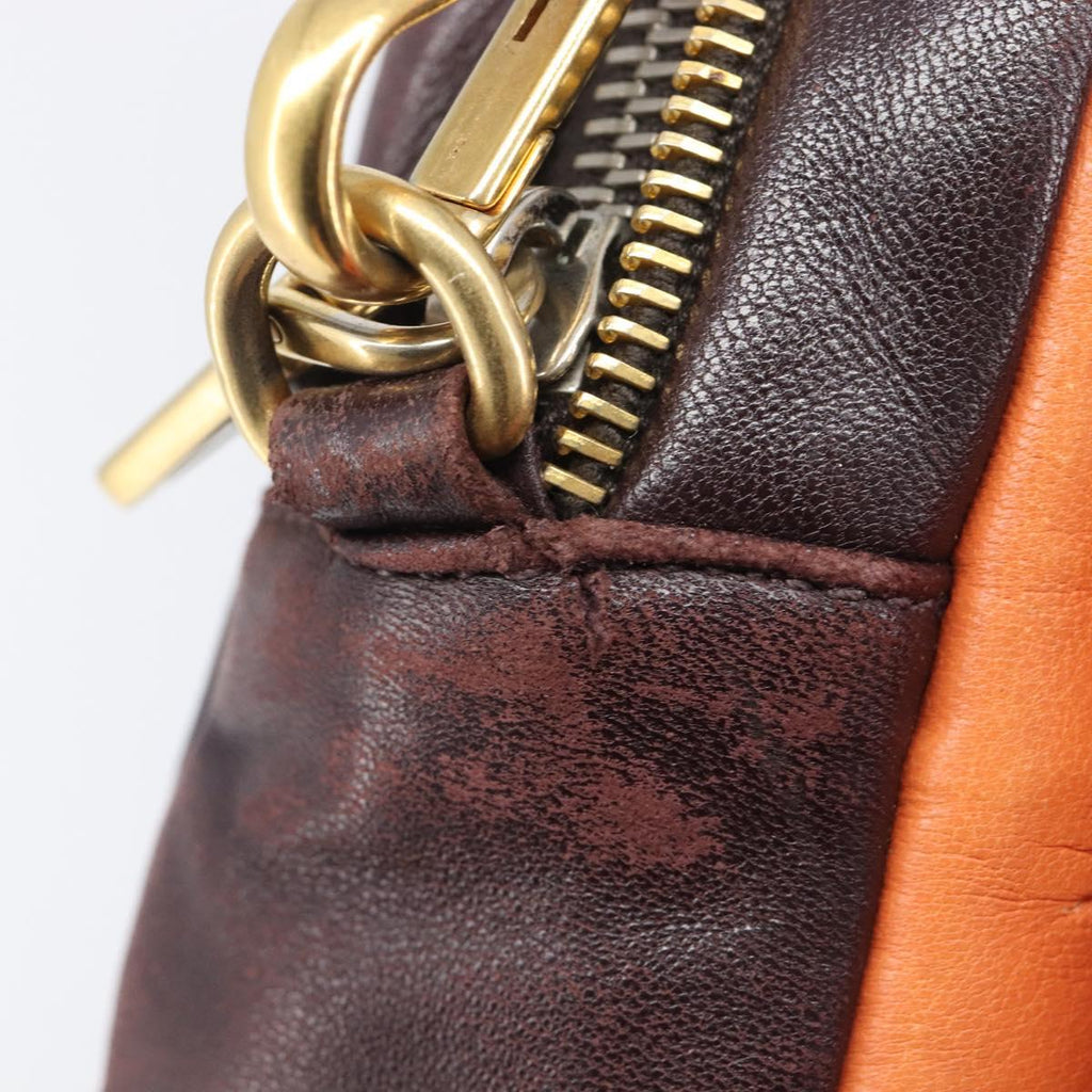 PRADA Shoulder Bag Leather Brown Gold Auth 208810
