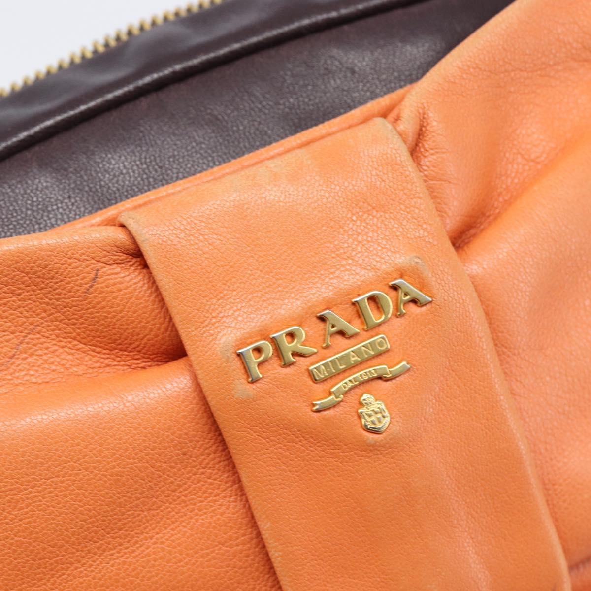PRADA Shoulder Bag Leather Brown Gold Auth 208810