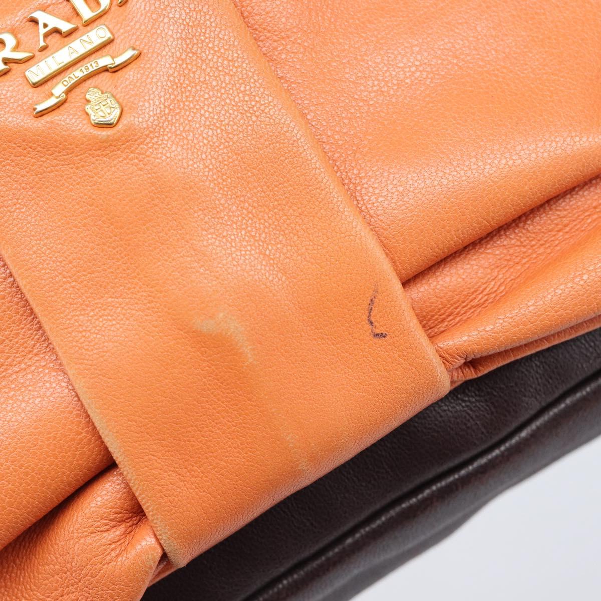 PRADA Shoulder Bag Leather Brown Gold Auth 208810