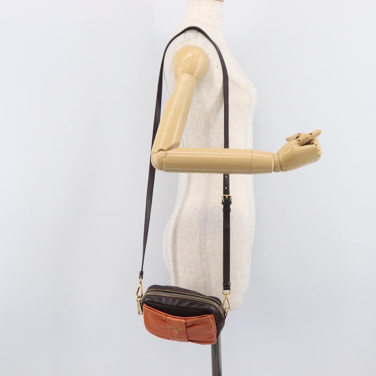 PRADA Shoulder Bag Leather Brown Gold Auth 208810