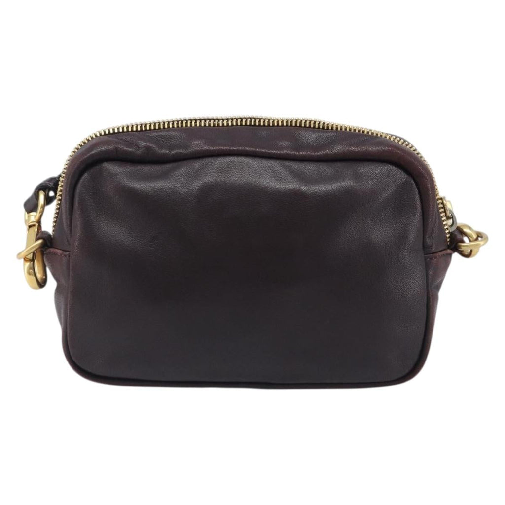 PRADA Shoulder Bag Leather Brown Gold Auth 208810