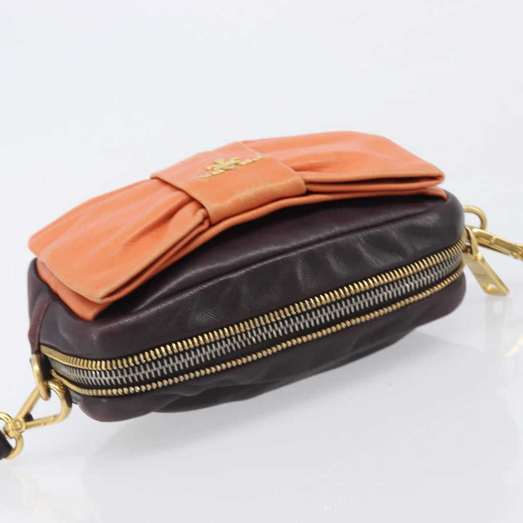 PRADA Shoulder Bag Leather Brown Gold Auth 208810