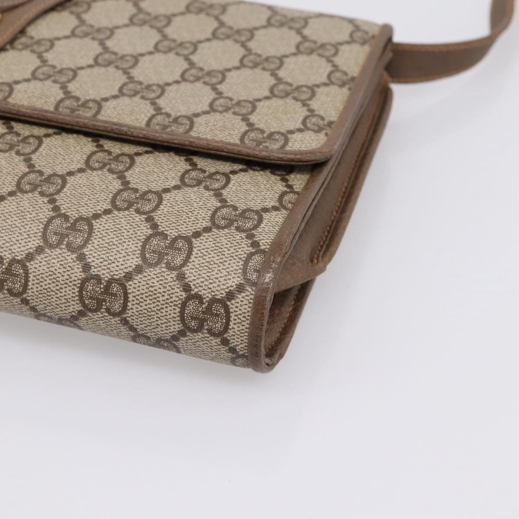 GUCCI GG Supreme Shoulder Bag PVC Beige Gold Tone Auth 208875