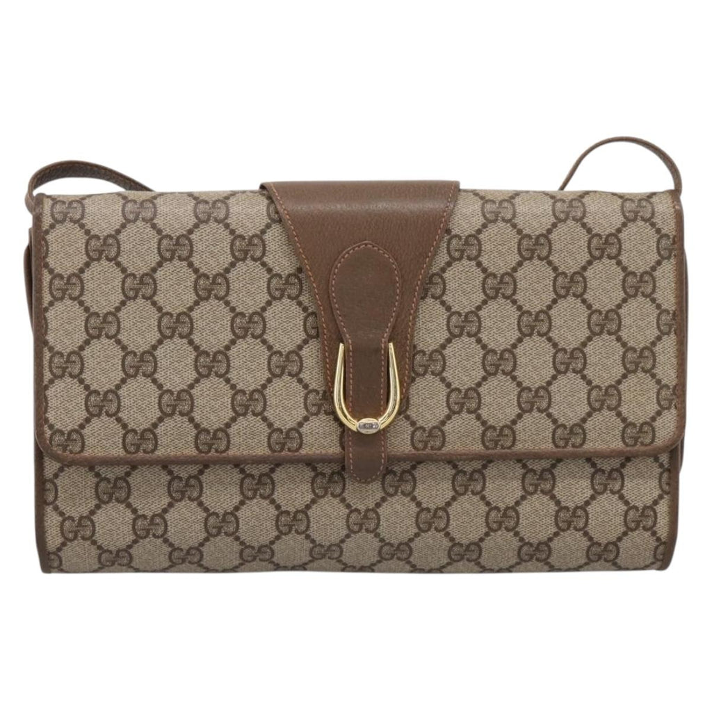 GUCCI GG Supreme Shoulder Bag PVC Beige Gold Tone Auth 208875
