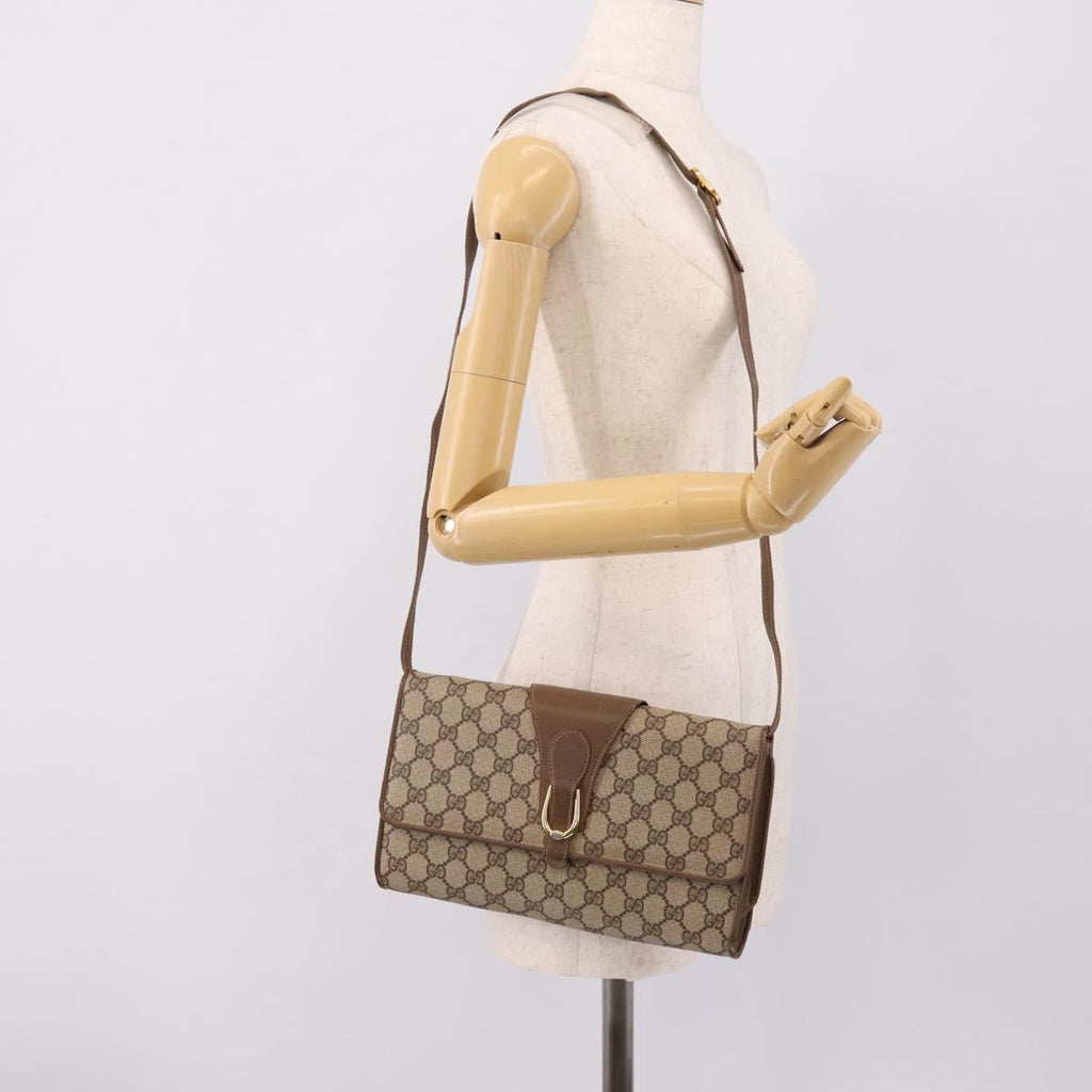 GUCCI GG Supreme Shoulder Bag PVC Beige Gold Tone Auth 208875