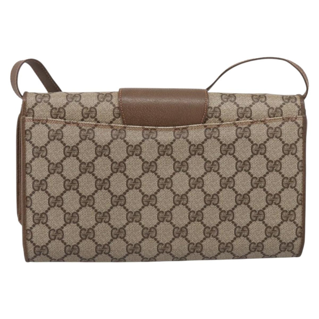 GUCCI GG Supreme Shoulder Bag PVC Beige Gold Tone Auth 208875