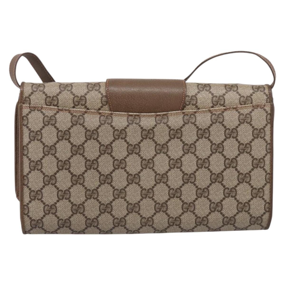 GUCCI GG Supreme Shoulder Bag PVC Beige Gold Tone Auth 208875