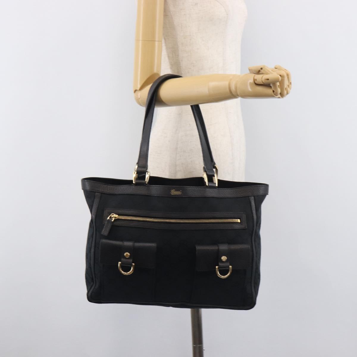 GUCCI GG Canvas Tote Bag Black Gold Tone 146247 Auth 209139