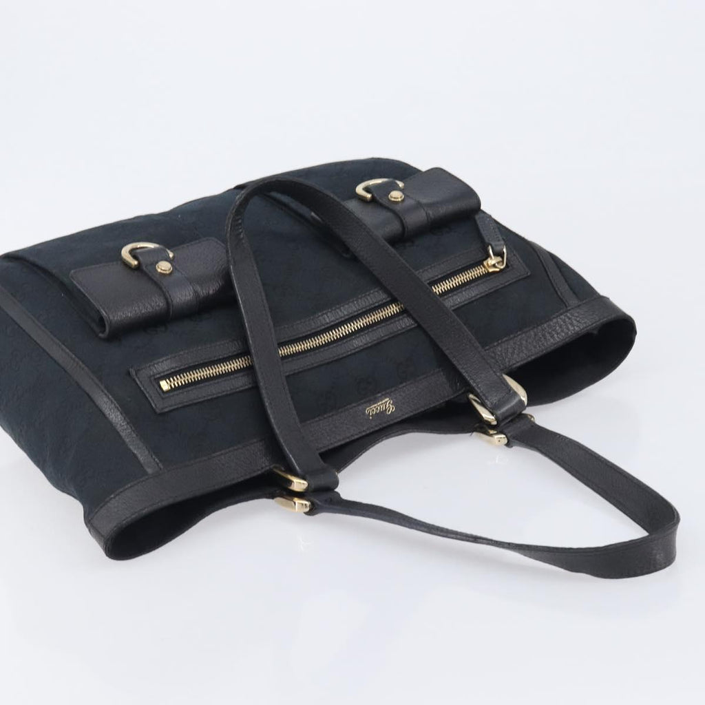 GUCCI GG Canvas Tote Bag Black Gold Tone 146247 Auth 209139