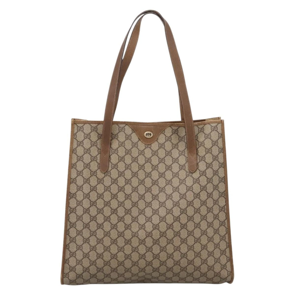 GUCCI GG Supreme Tote Bag PVC Beige Gold Tone 40 02 998 Auth 209148