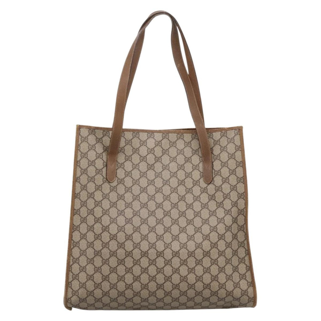 GUCCI GG Supreme Tote Bag PVC Beige Gold Tone 40 02 998 Auth 209148