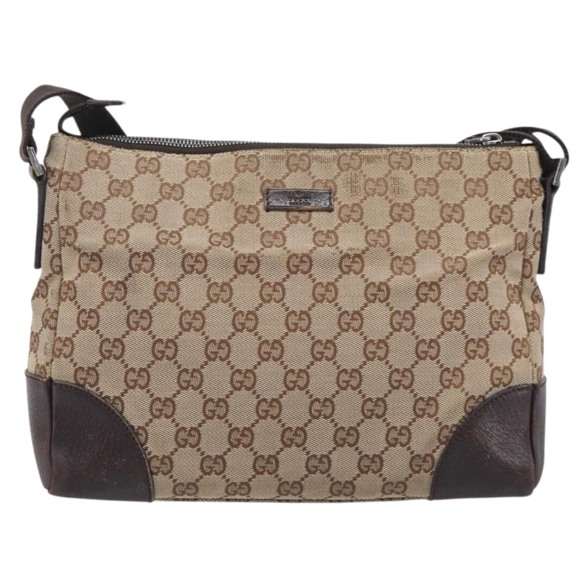 GUCCI GG Canvas Shoulder Bag Beige Silver 114273 Auth 209149