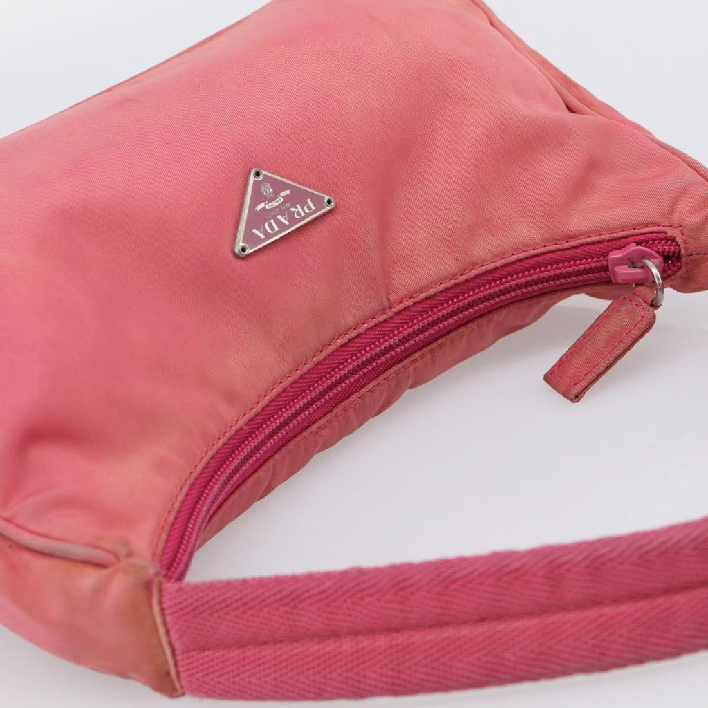 PRADA Hand Bag Nylon Pink Silver Auth 209399