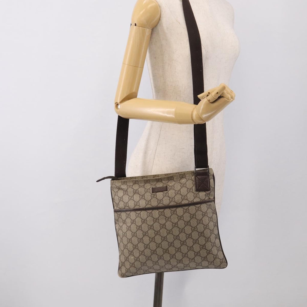 GUCCI GG Supreme Shoulder Bag PVC Beige Silver 141626 Auth 209406