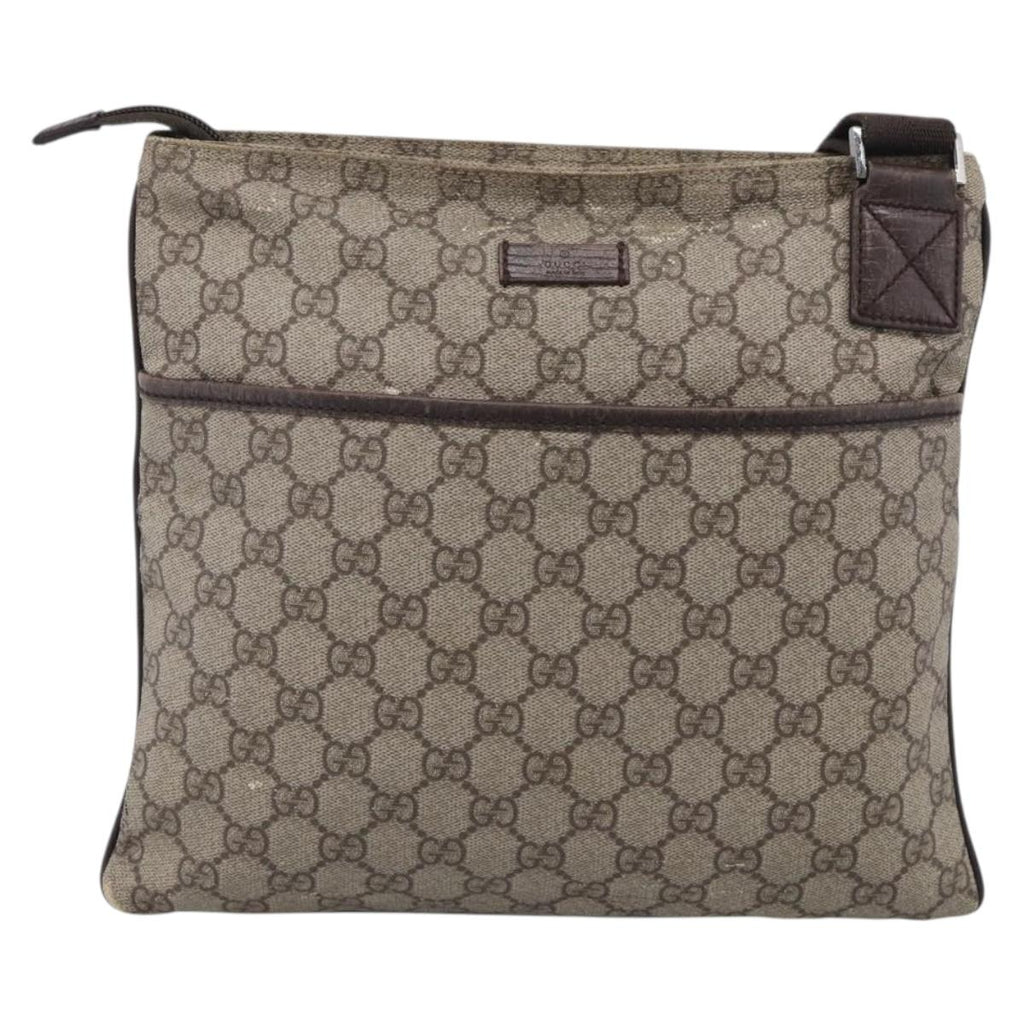 GUCCI GG Supreme Shoulder Bag PVC Beige Silver 141626 Auth 209406