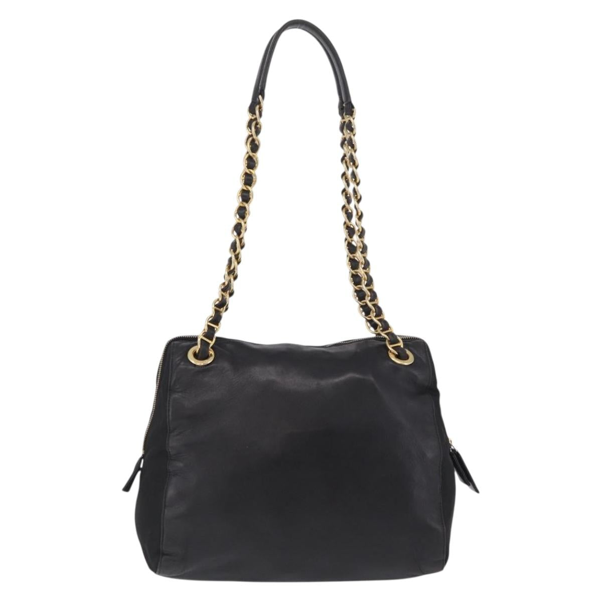 PRADA Chain Shoulder Bag Leather Black Gold Auth 209449V