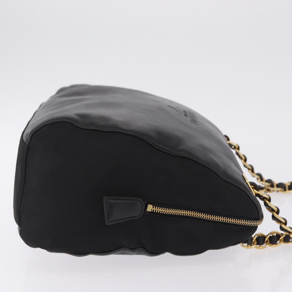 PRADA Chain Shoulder Bag Leather Black Gold Auth 209449V
