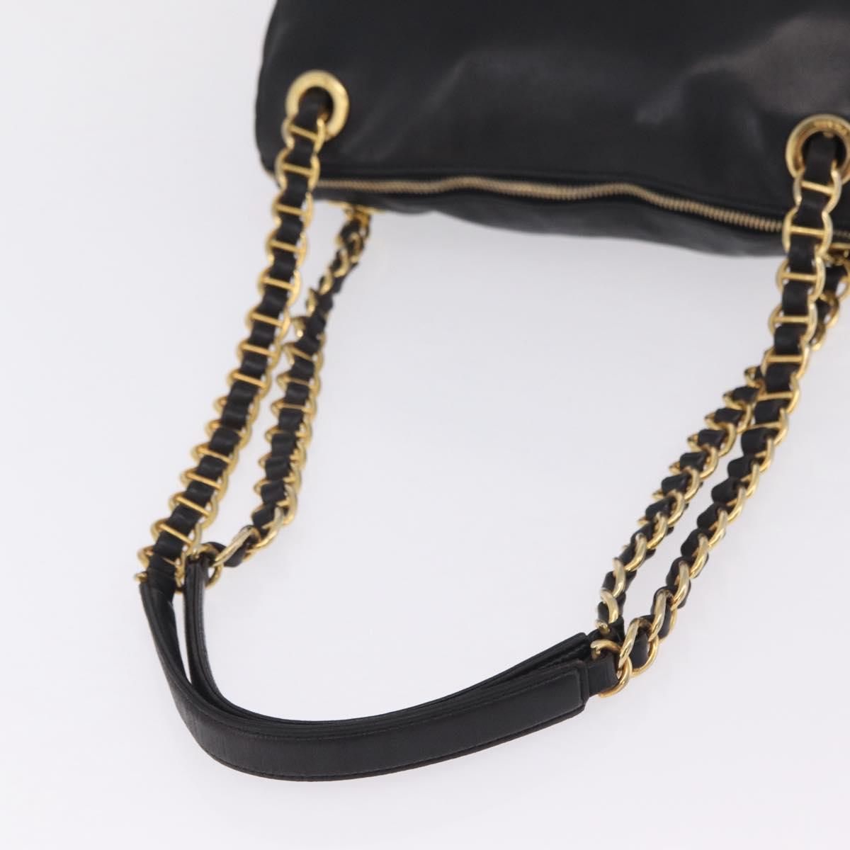 PRADA Chain Shoulder Bag Leather Black Gold Auth 209449V