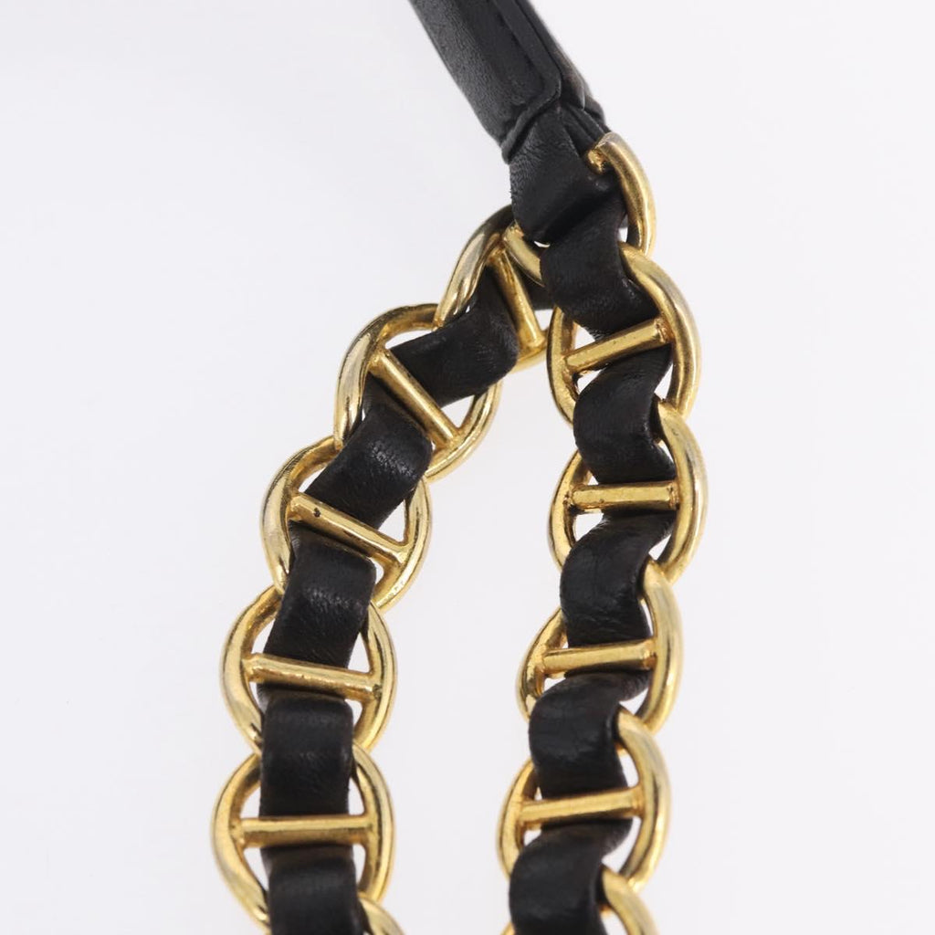 PRADA Chain Shoulder Bag Leather Black Gold Auth 209449V