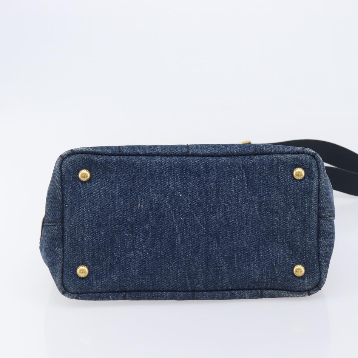 PRADA Canapa Hand Bag Denim 2way Blue Gold Auth 209488V
