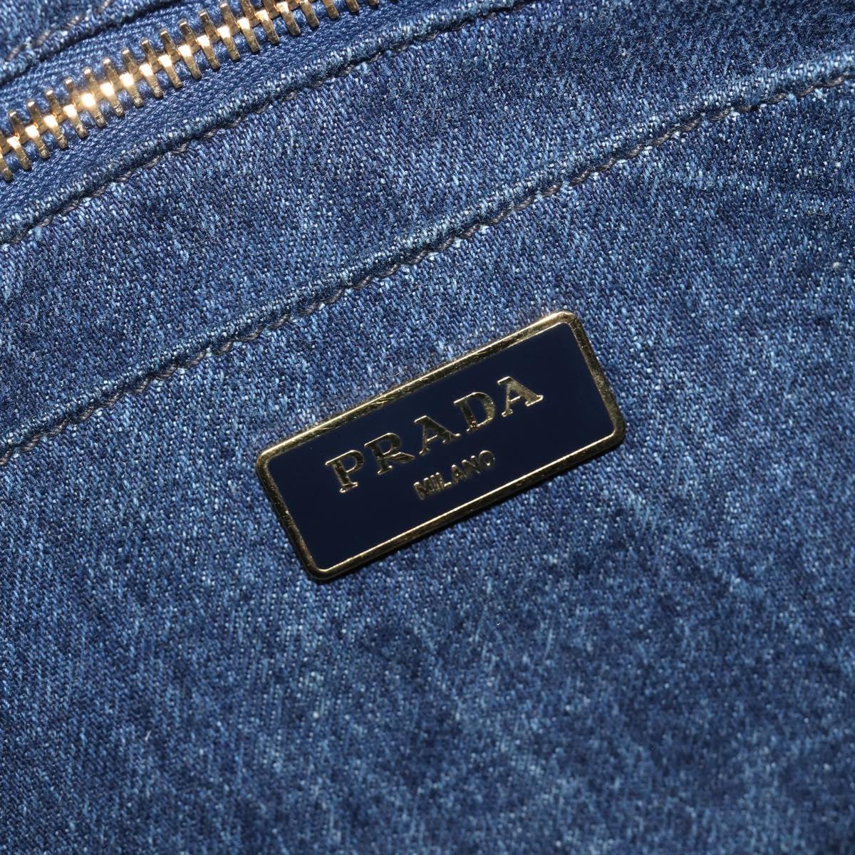 PRADA Canapa Hand Bag Denim 2way Blue Gold Auth 209488V