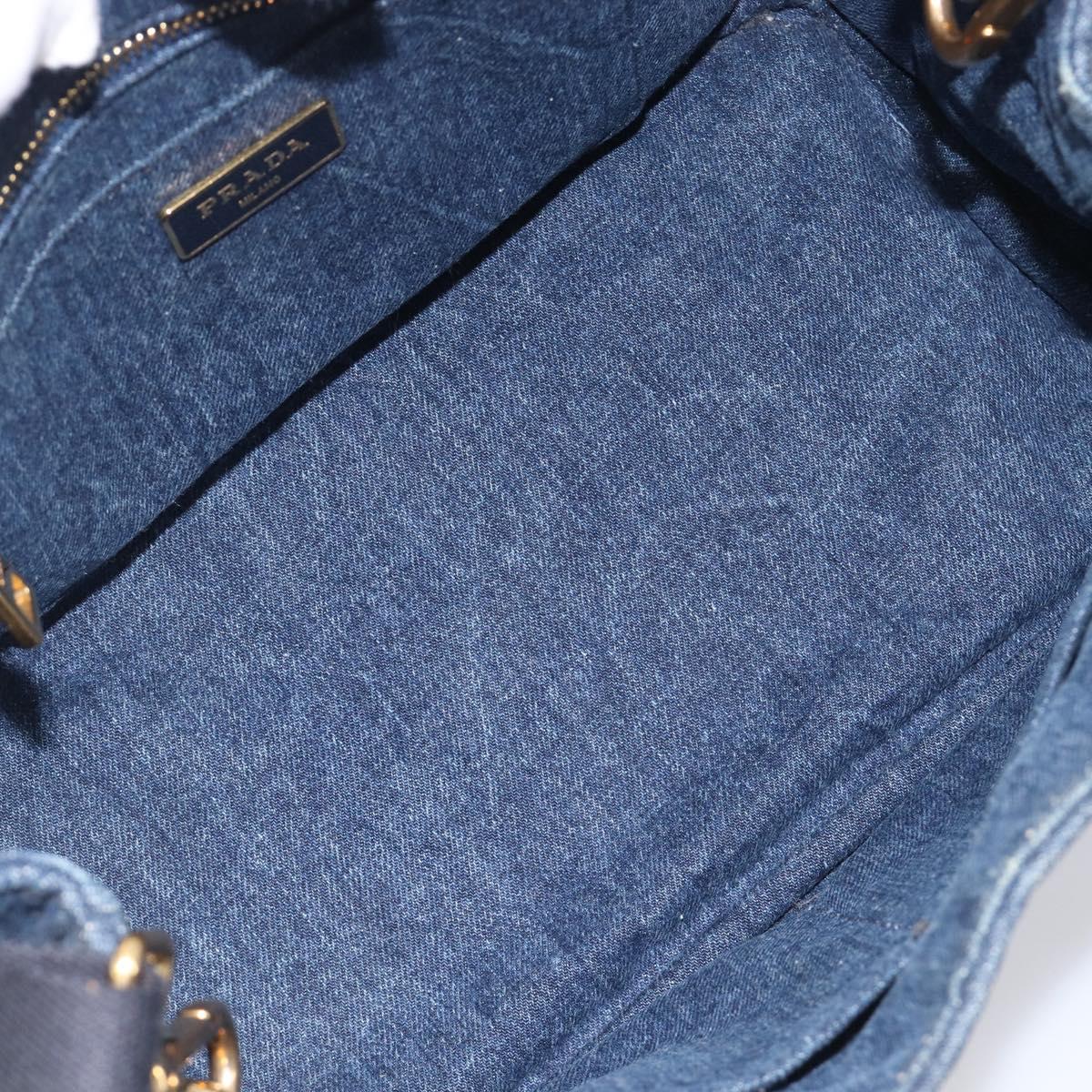 PRADA Canapa Hand Bag Denim 2way Blue Gold Auth 209488V
