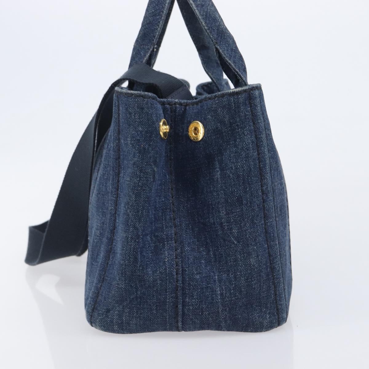 PRADA Canapa Hand Bag Denim 2way Blue Gold Auth 209488V