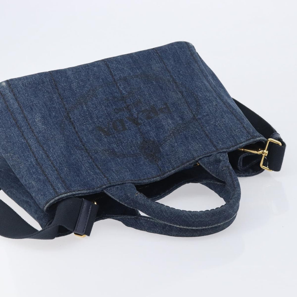 PRADA Canapa Hand Bag Denim 2way Blue Gold Auth 209488V