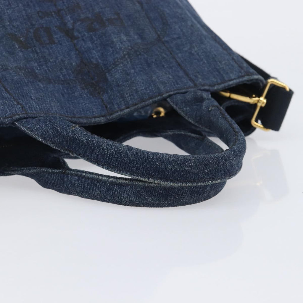 PRADA Canapa Hand Bag Denim 2way Blue Gold Auth 209488V