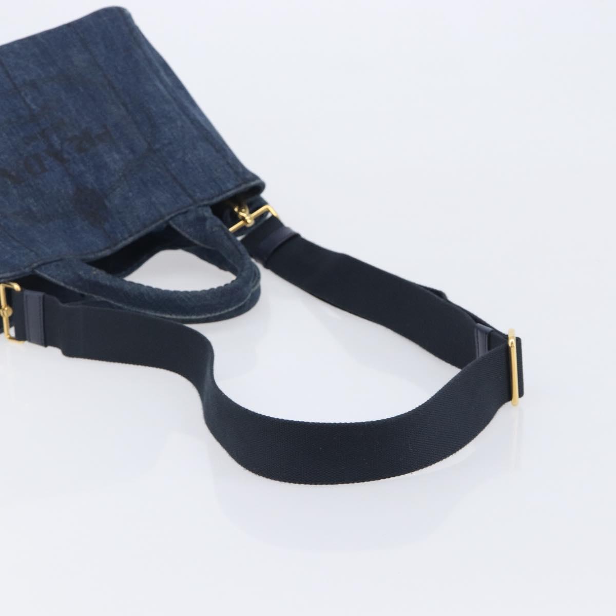 PRADA Canapa Hand Bag Denim 2way Blue Gold Auth 209488V