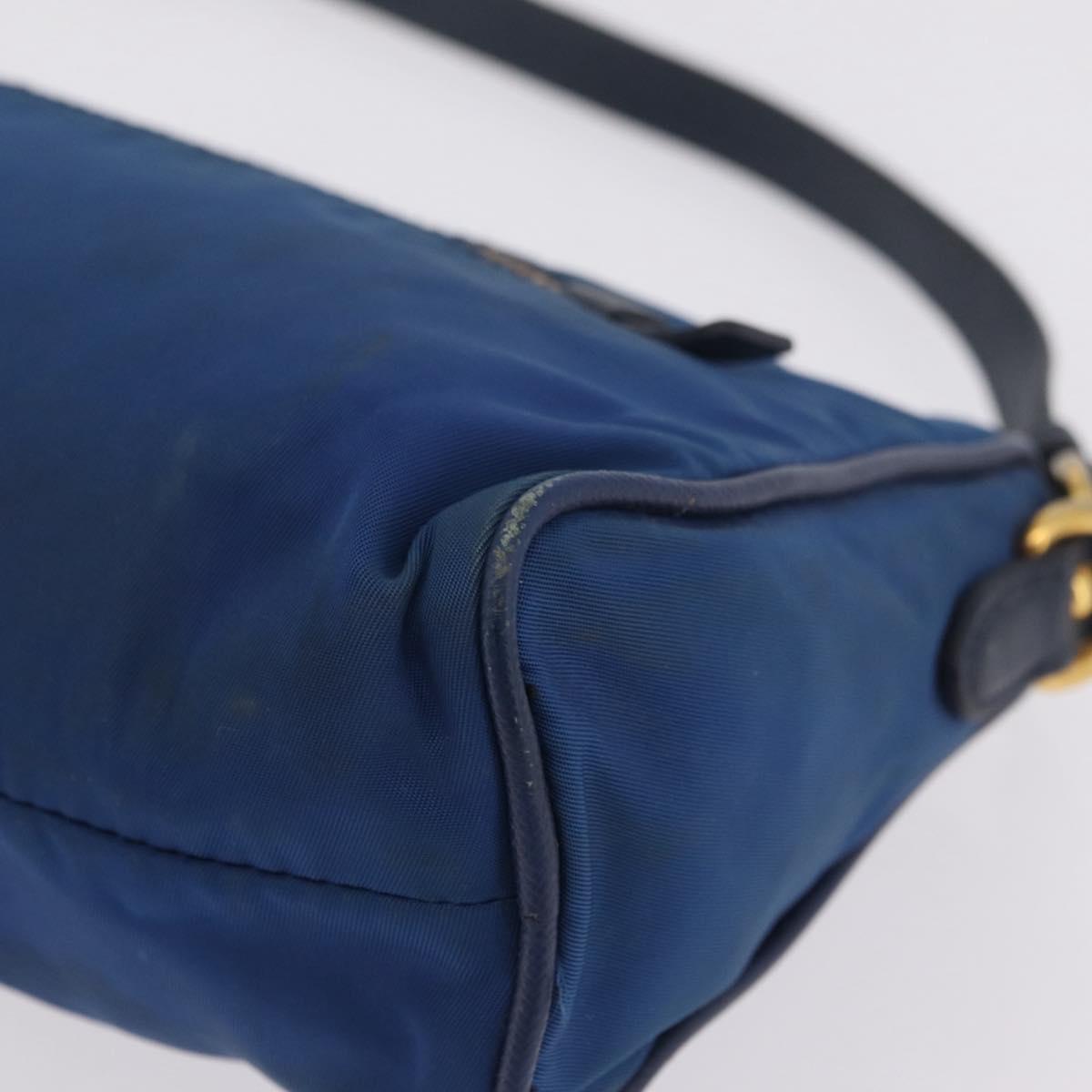PRADA Shoulder Bag Nylon Blue Gold Auth 209511