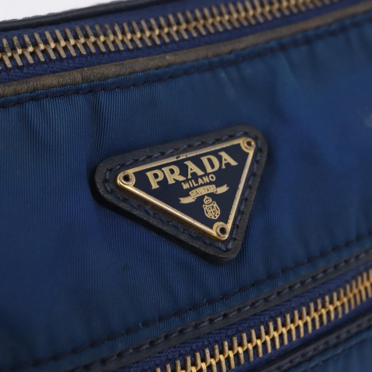 PRADA Shoulder Bag Nylon Blue Gold Auth 209511