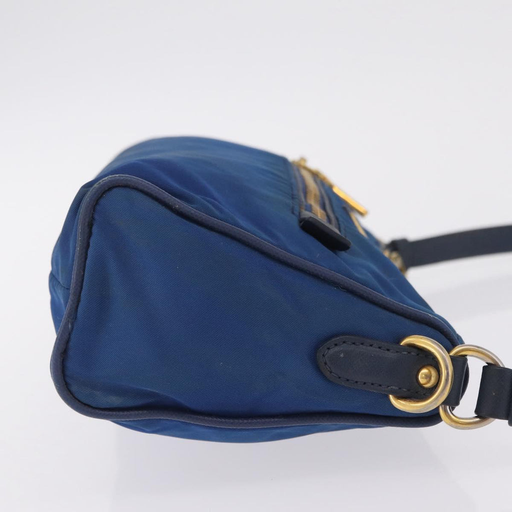 PRADA Shoulder Bag Nylon Blue Gold Auth 209511