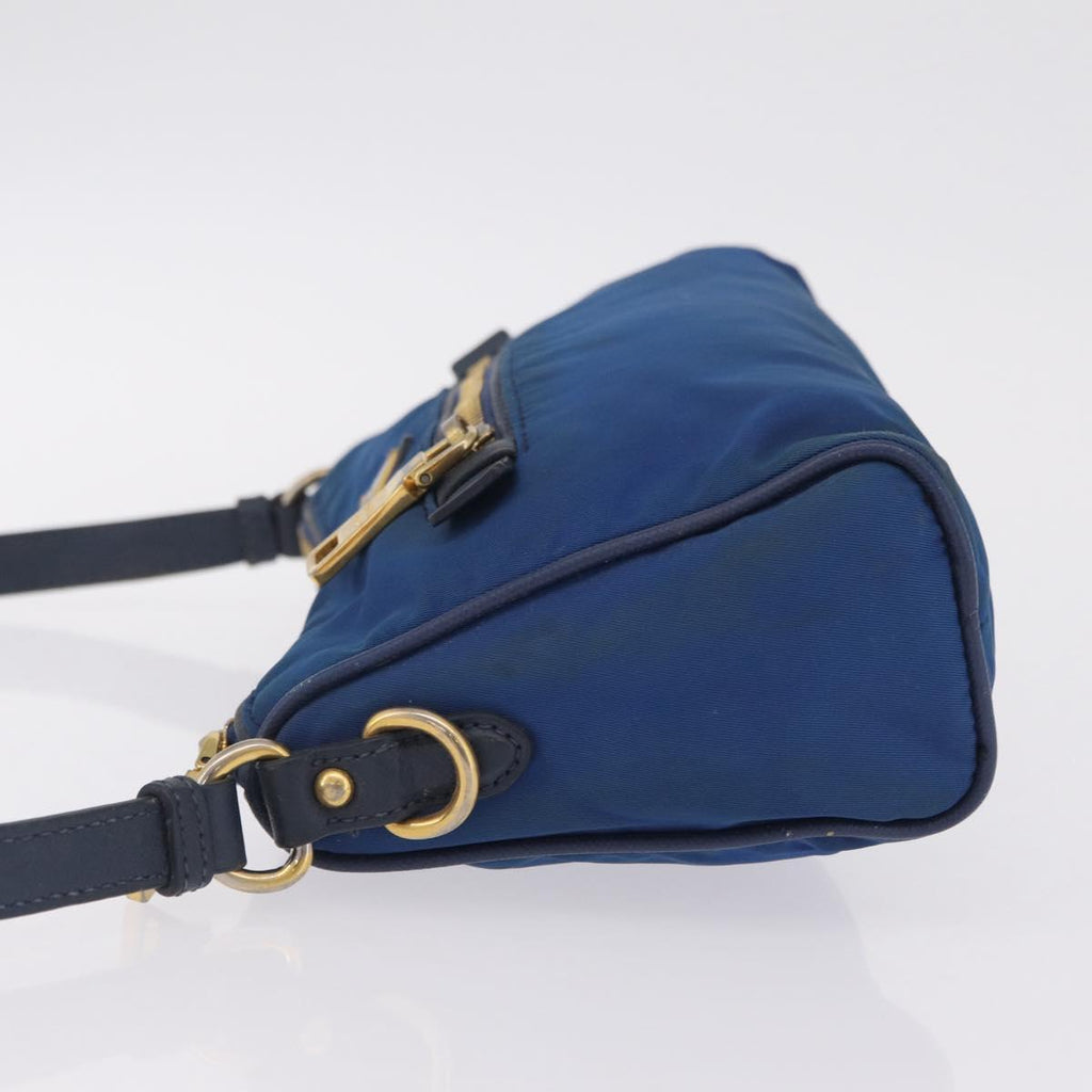 PRADA Shoulder Bag Nylon Blue Gold Auth 209511