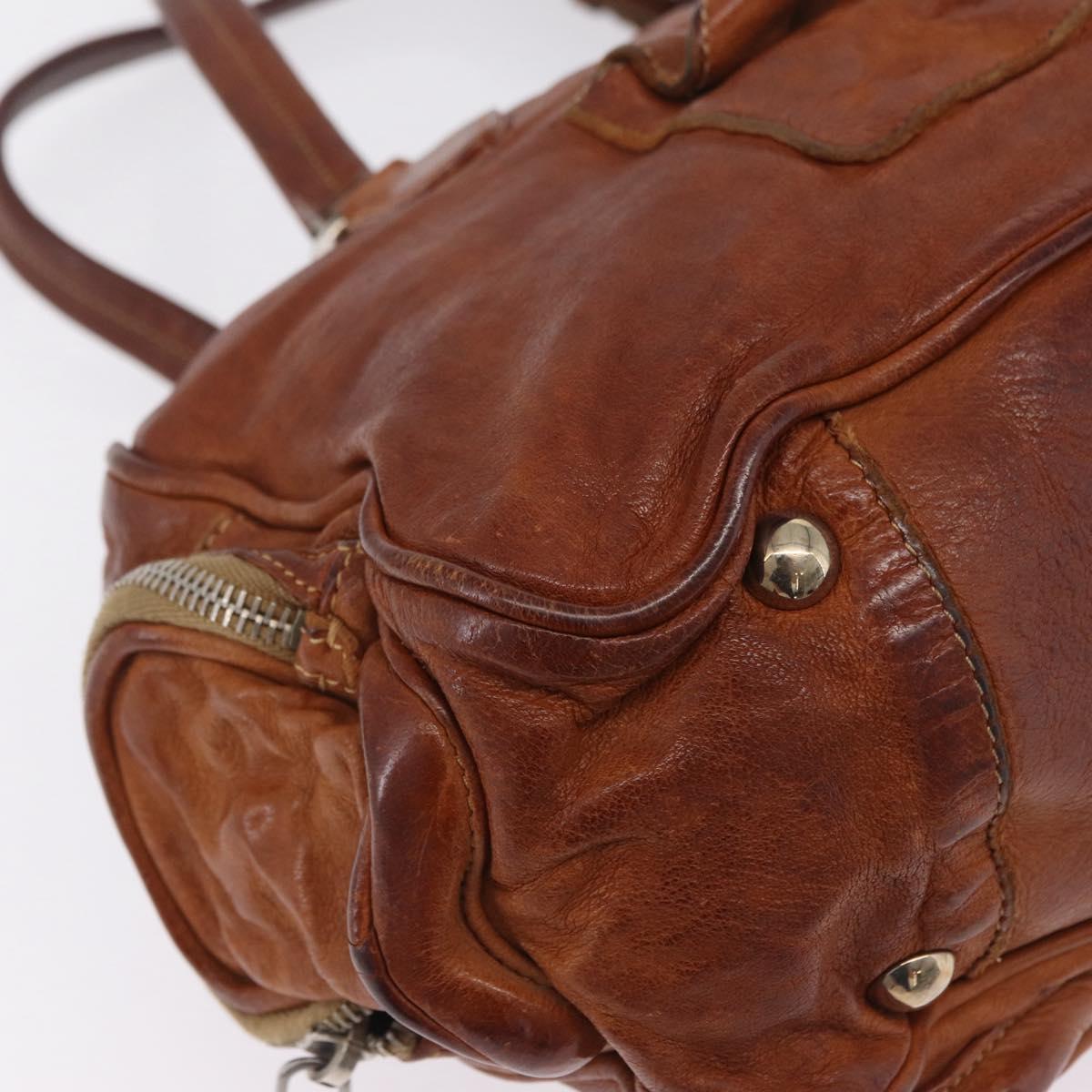 PRADA Tote Bag Leather Brown Silver Auth 209547V