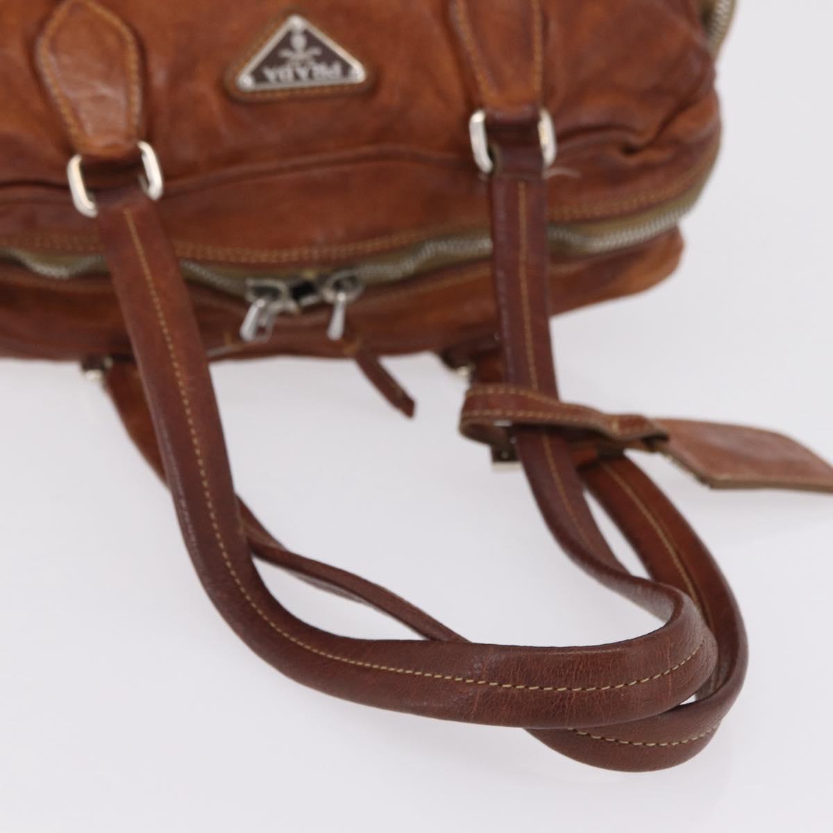 PRADA Tote Bag Leather Brown Silver Auth 209547V