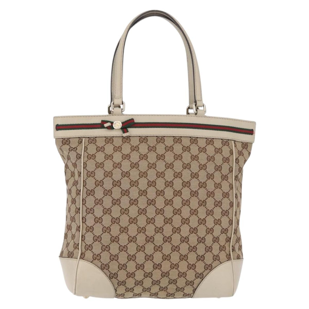 GUCCI GG Canvas Web Sherry Line Princi Tote Bag Beige Gold 257062 Auth 209706A