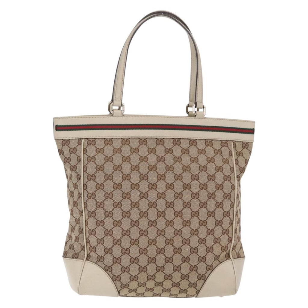 GUCCI GG Canvas Web Sherry Line Princi Tote Bag Beige Gold 257062 Auth 209706A