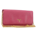 PRADA Chain Shoulder Wallet Leather Pink Gold Tone Auth 209725A