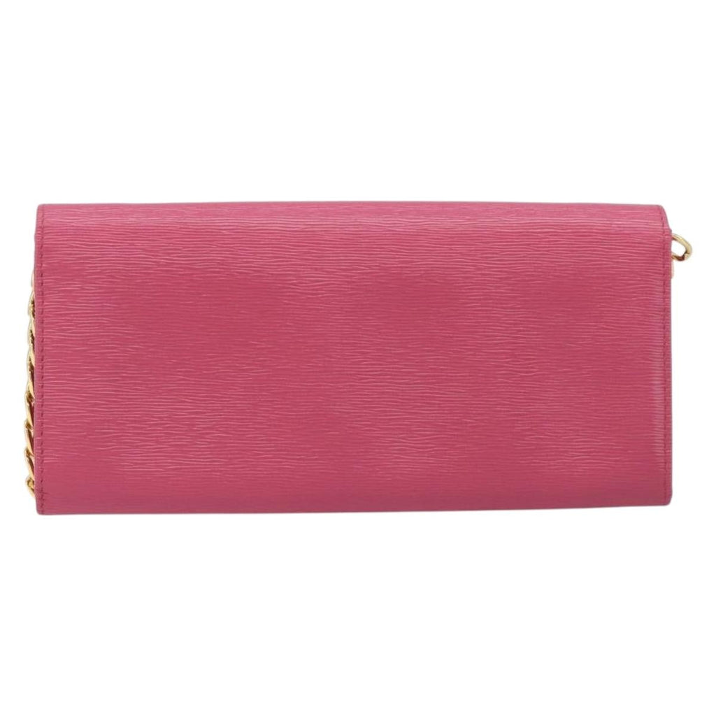 PRADA Chain Shoulder Wallet Leather Pink Gold Tone Auth 209725A